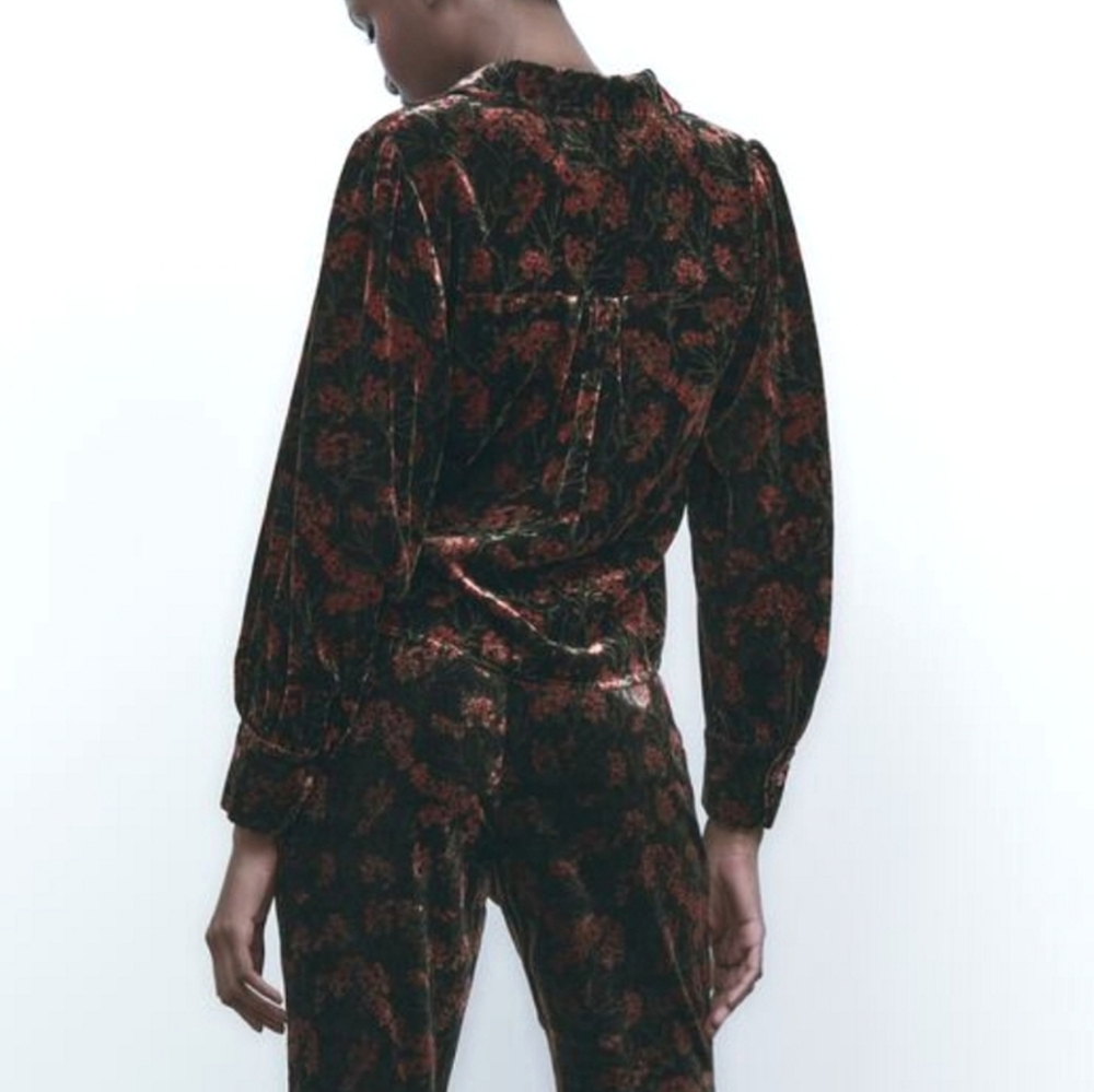 Zara printed velvet floral Charlotte blouse puff sleeve fall - Picture 2 of 13